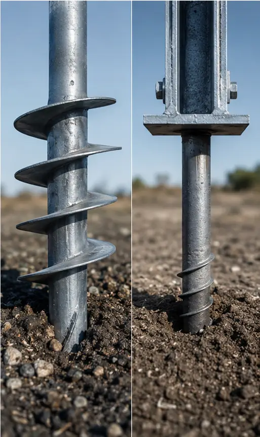Helical piles compared with ground screws